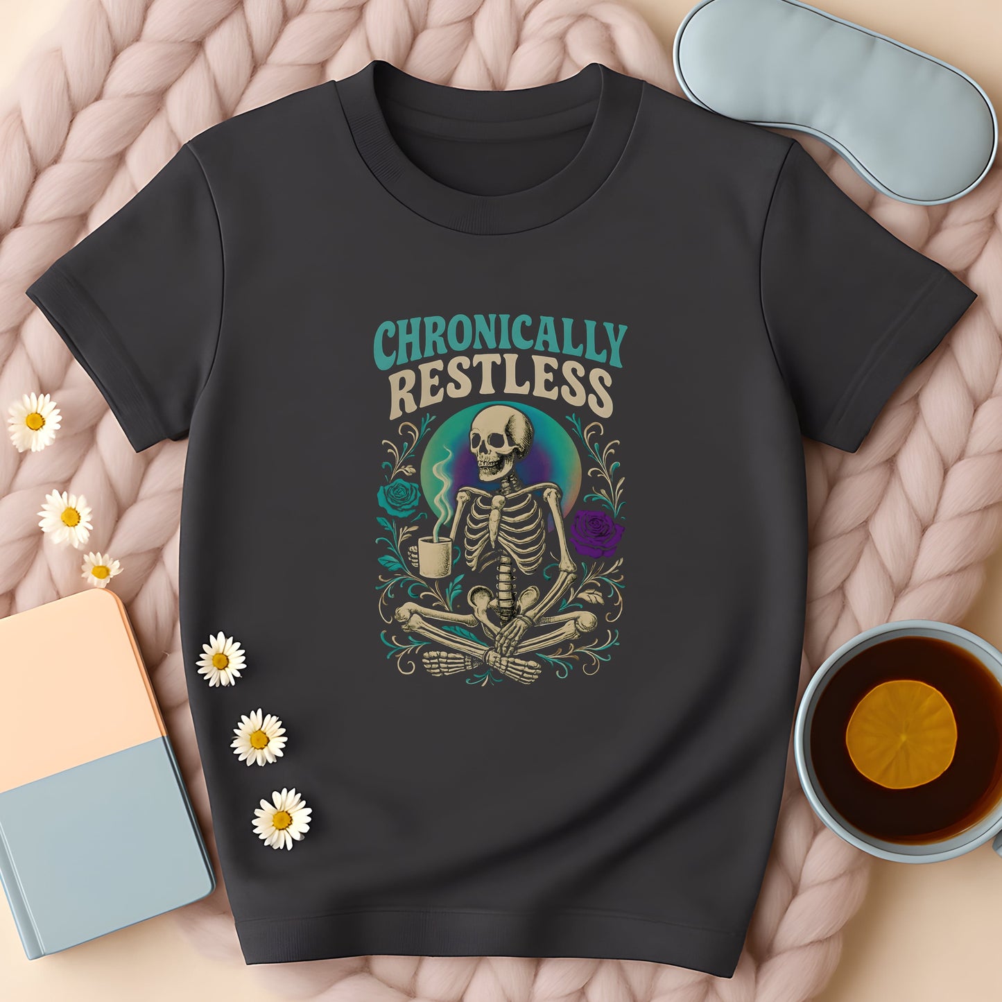 Chronically Restless Skeleton Coffee Gothic T-Shirt
