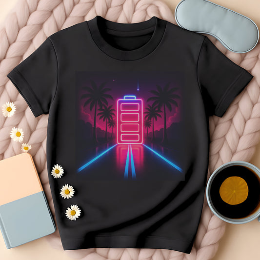 Neon Retro Battery Running On Empty T-Shirt