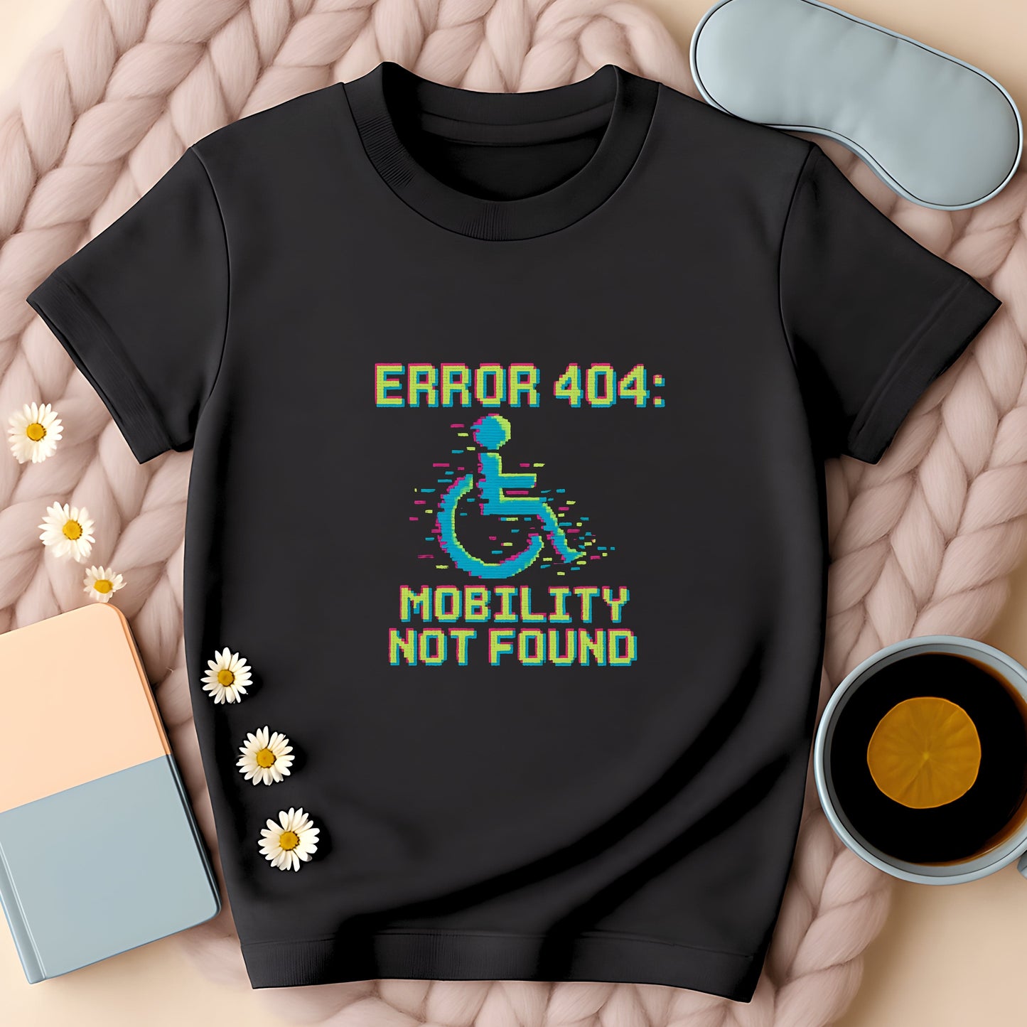 Error 404 Mobility Not Found Retro Glitch Wheelchair T-Shirt