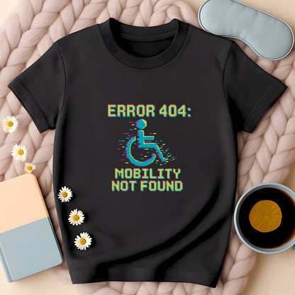 Error 404 Mobility Not Found Retro Glitch Wheelchair T-Shirt