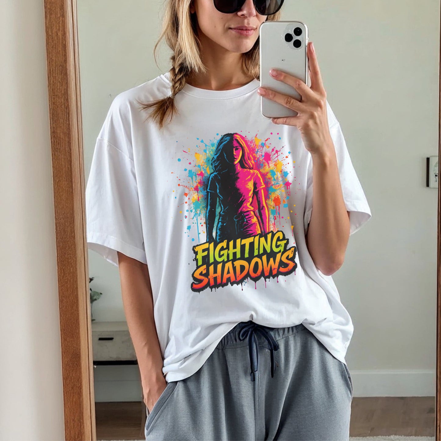 Fighting Shadows Neon Graffiti Graphic T-Shirt