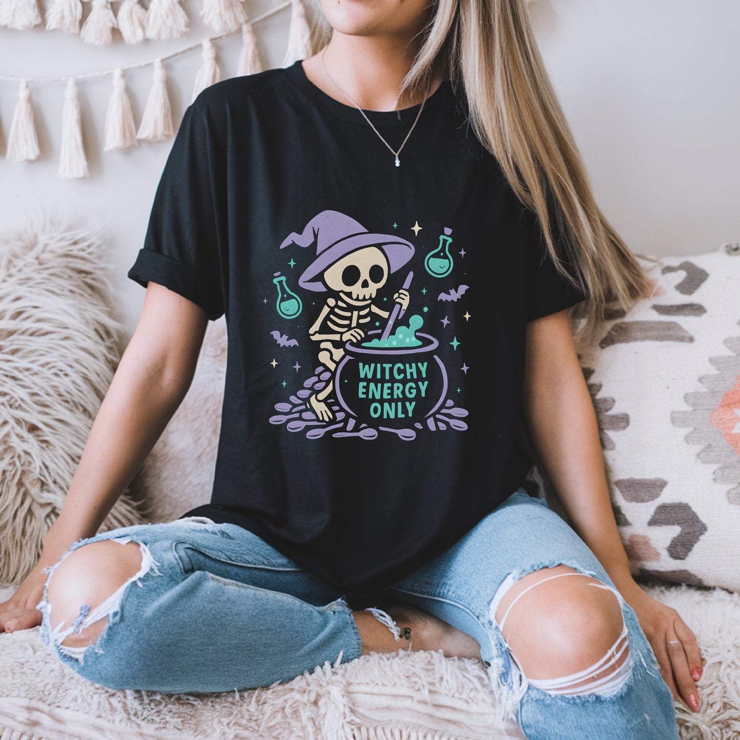 Witchy Energy Only Skeleton Cauldron T-Shirt