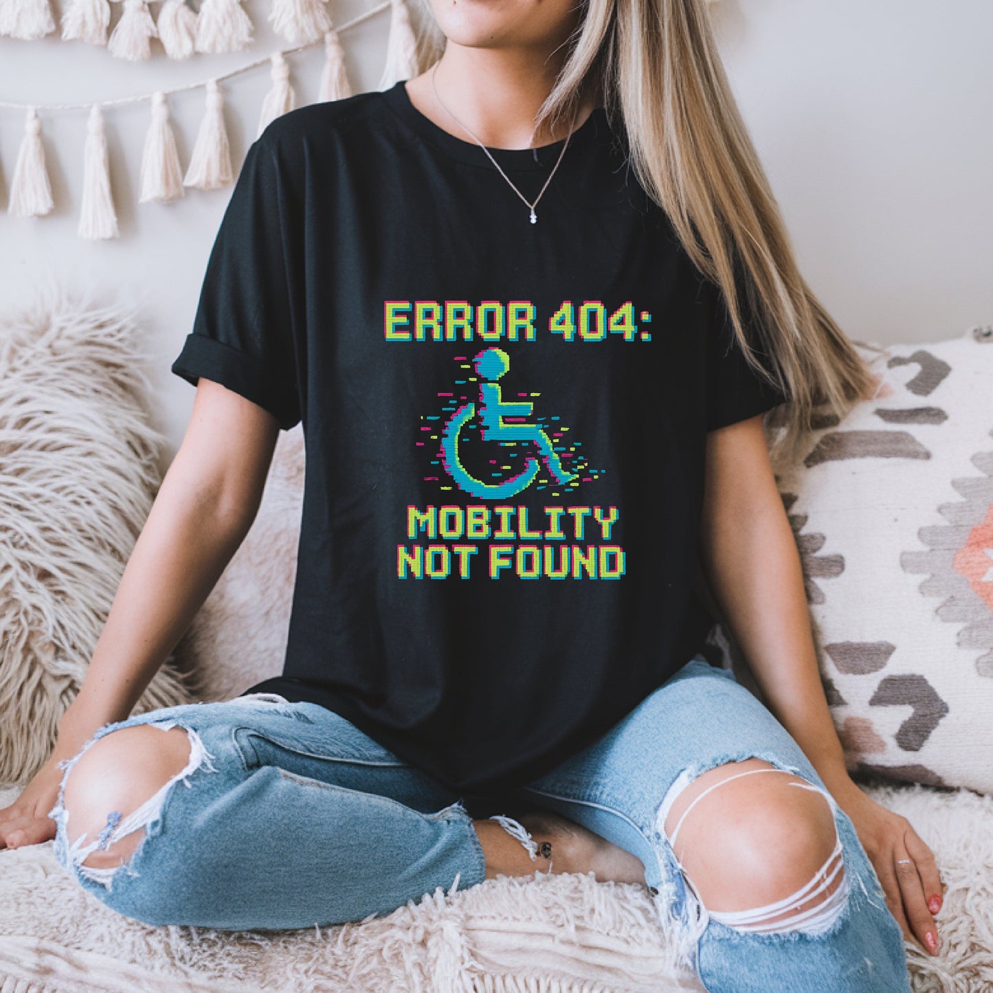 Error 404 Mobility Not Found Retro Glitch Wheelchair T-Shirt