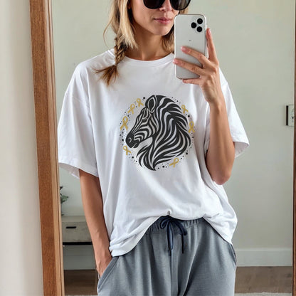 Zebra Head With Gold Awareness Ribbons T-Shirt