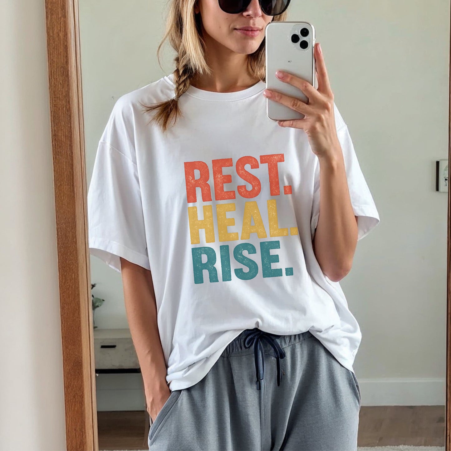 Rest Heal Rise Motivational Self-Care T-Shirt