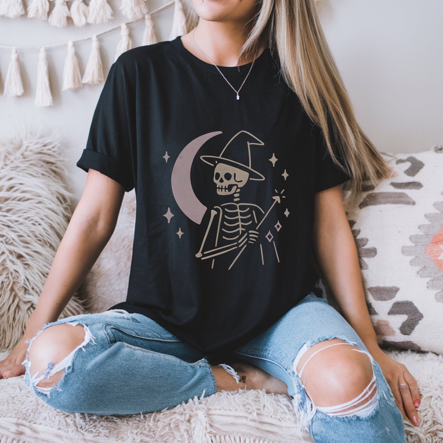 Minimalist Skeleton Witch Moon T-Shirt