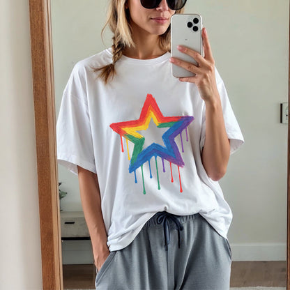 Painted Rainbow Star Disability Pride T-Shirt