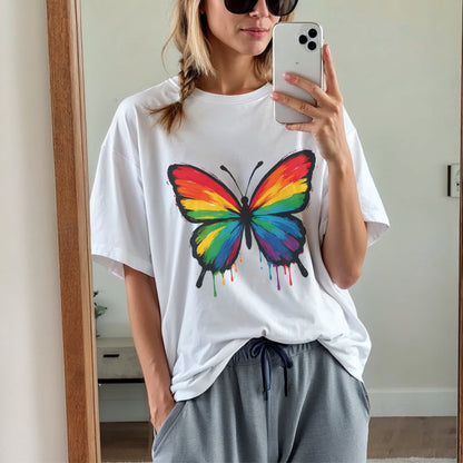 Painted Rainbow Butterfly Disability Pride T-Shirt