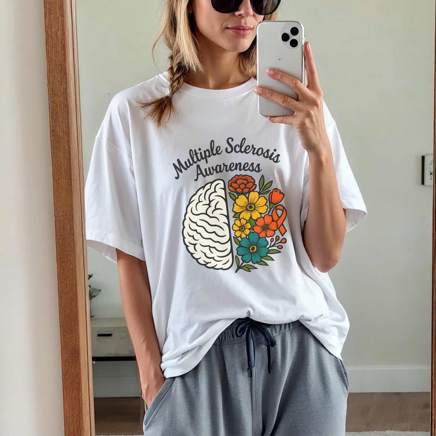 Multiple Sclerosis Awareness Floral Brain T-Shirt