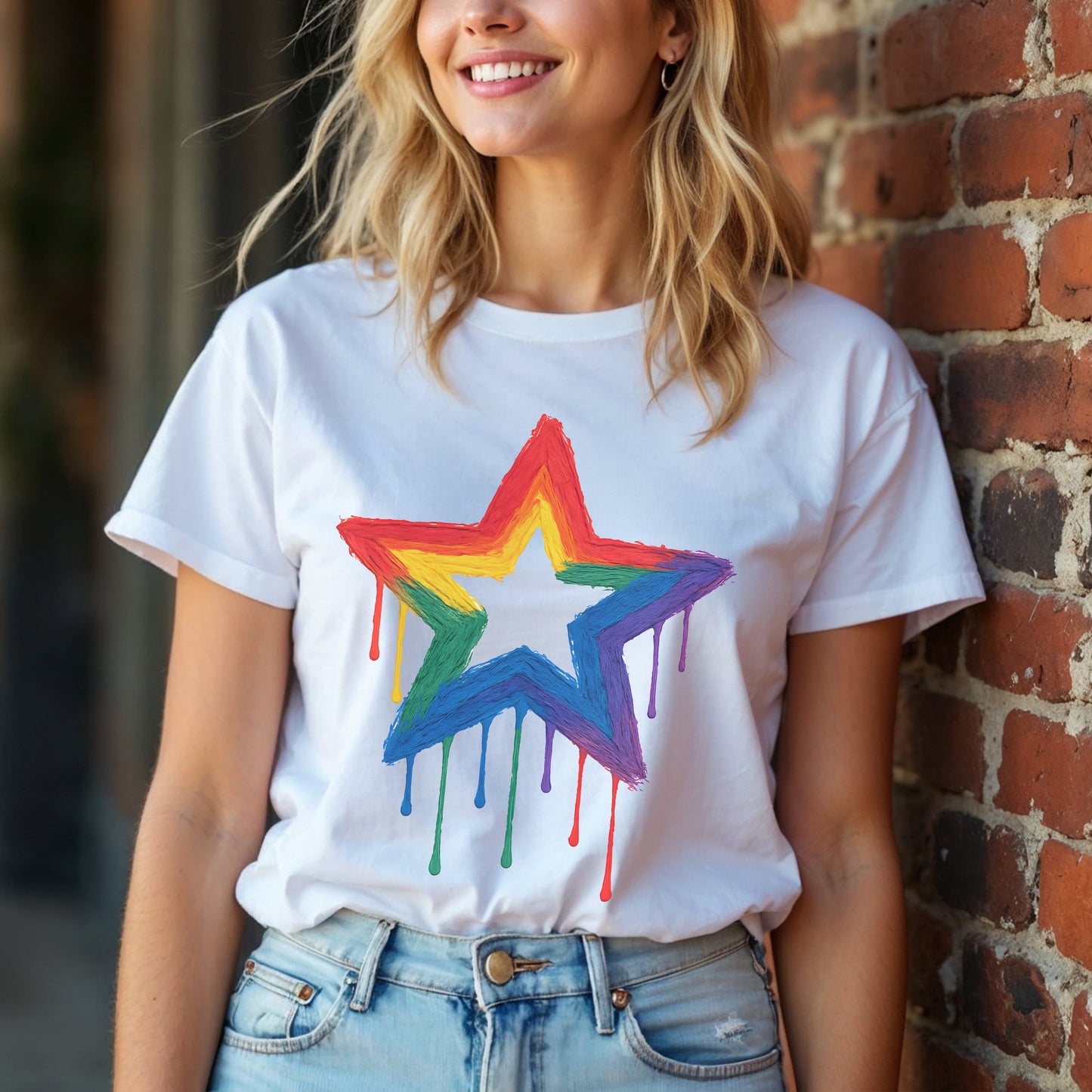 Painted Rainbow Star Disability Pride T-Shirt