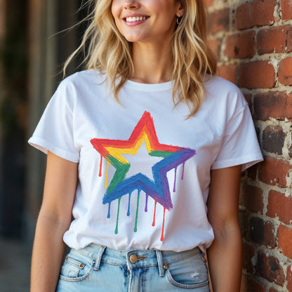 Painted Rainbow Star Disability Pride T-Shirt