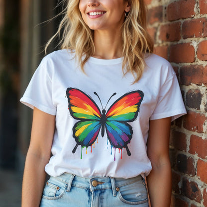 Painted Rainbow Butterfly Disability Pride T-Shirt