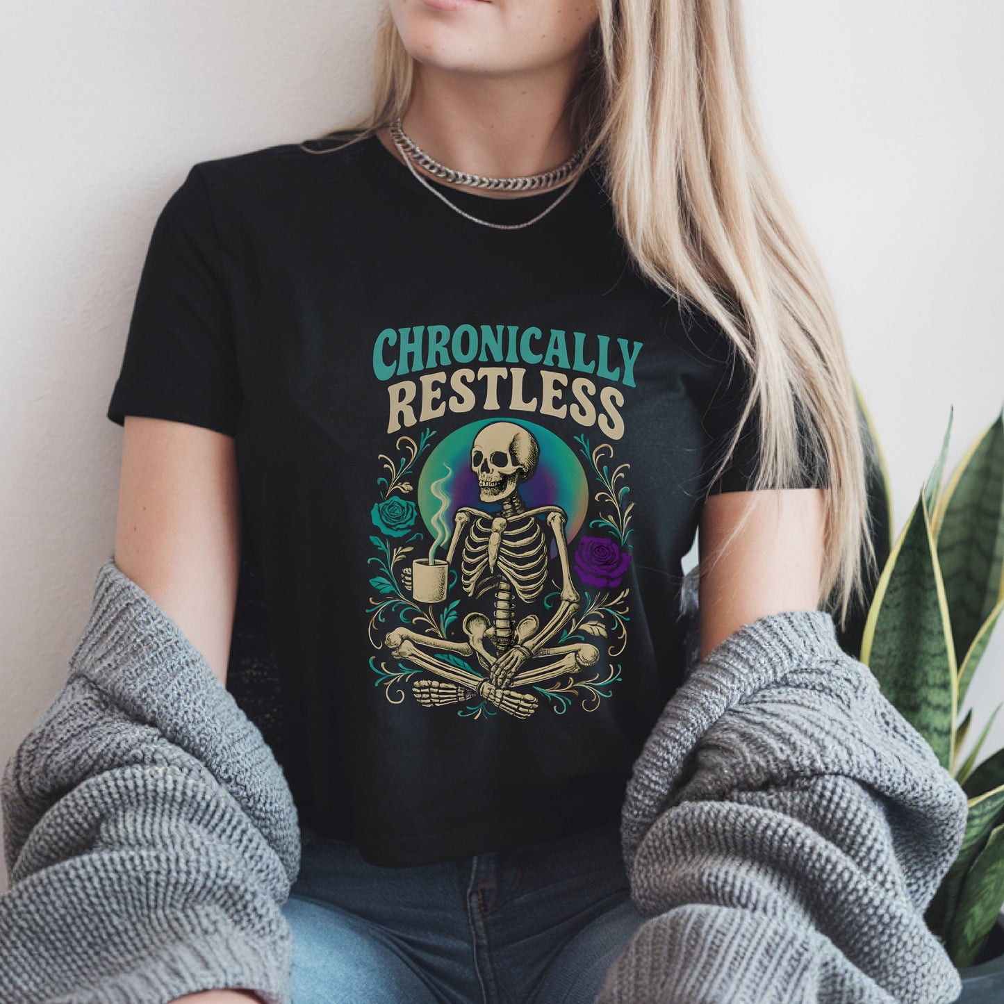 Chronically Restless Skeleton Coffee Gothic T-Shirt
