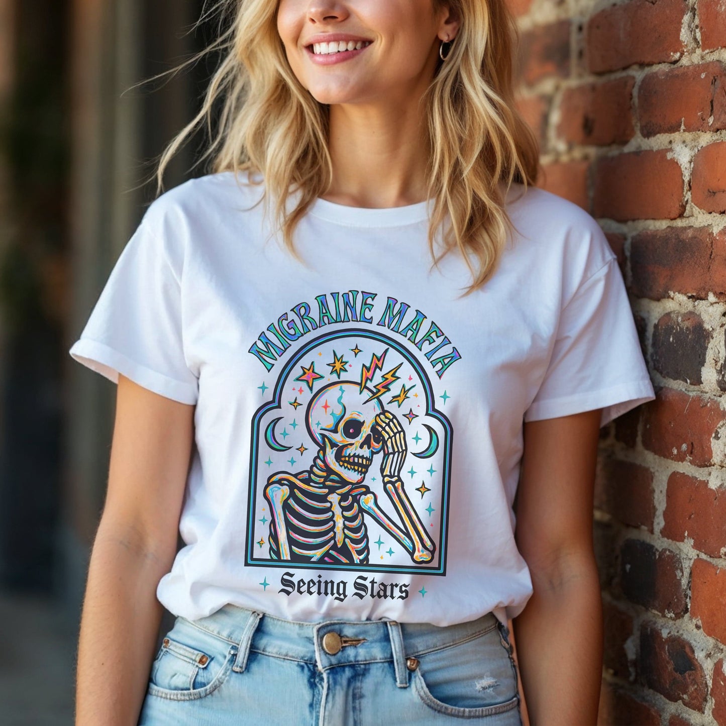 Migraine Mafia Neon Skeleton Gothic T-Shirt