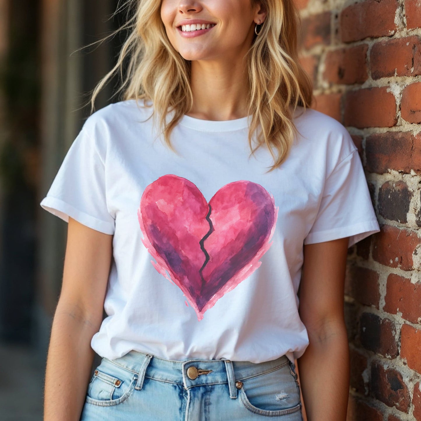 Cracked Watercolor Heart Broken Heart T-Shirt