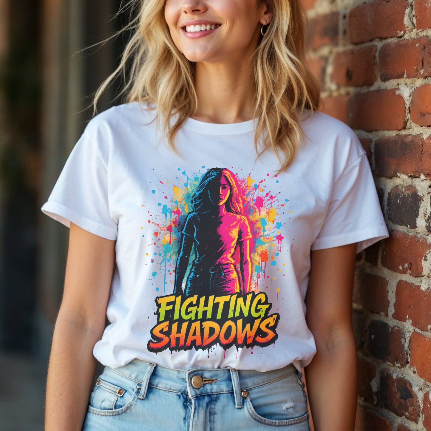 Fighting Shadows Neon Graffiti Graphic T-Shirt