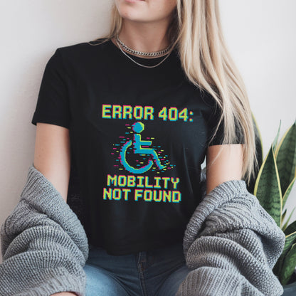 Error 404 Mobility Not Found Retro Glitch Wheelchair T-Shirt